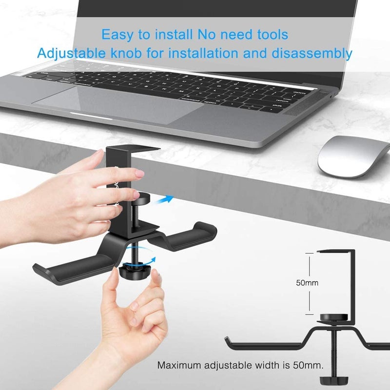 aceyoon Foldable Headphone Stand for Desk, Aluminum Headset Stand Clamp Hook Under Desk Space Save Mount, Headset Holder for Gaming Headphone, Office, Backpack, Bag, Purse Hanging (Black) - Image 4